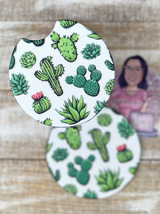 Cactus on white car coasters