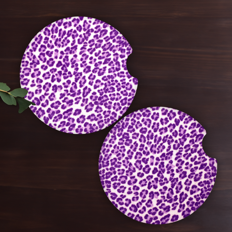 Purple Rain Leopard Print Car Coasters