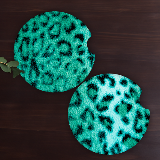 Teal Leopard Print Car Coasters