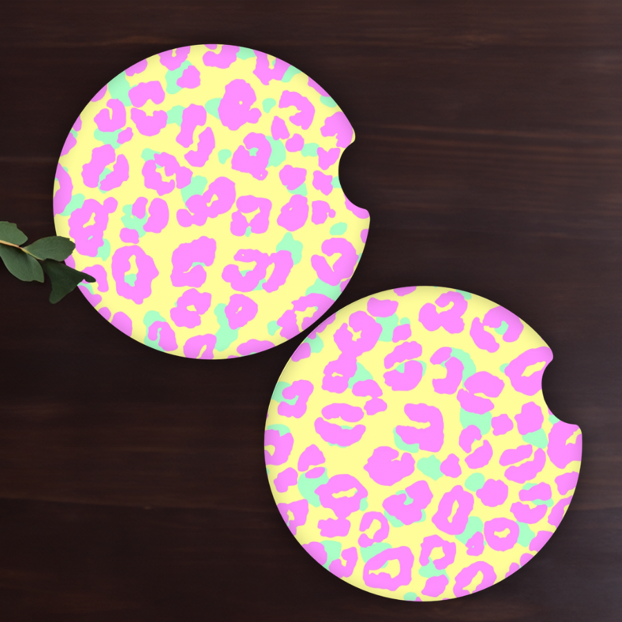 Neon Leopard Print Car Coasters