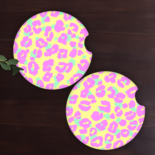 Neon Leopard Print Car Coasters