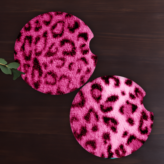 Hot Pink Leopard Car Coasters